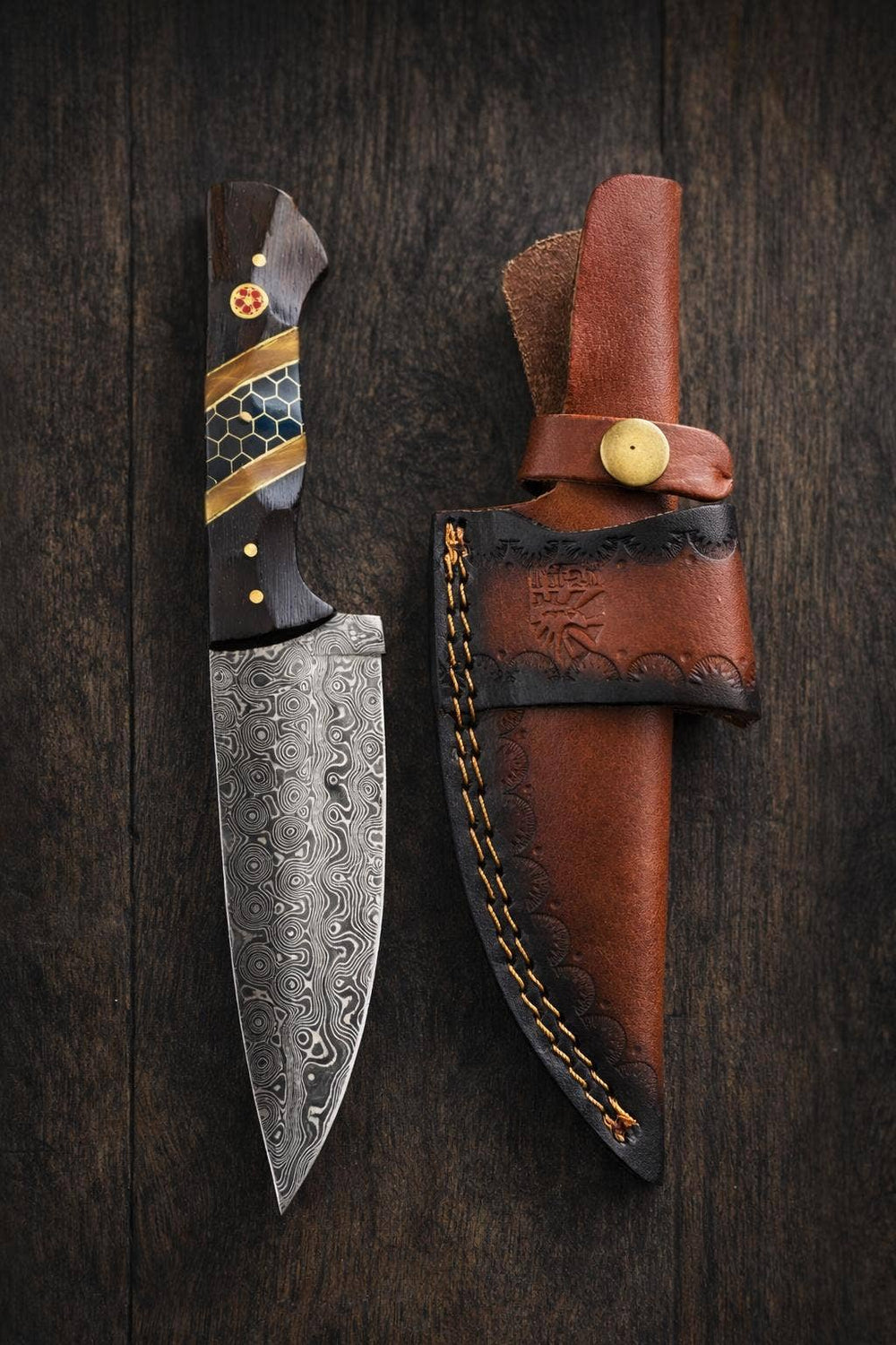 Damascus Chef Knife – Engraved Diamondwood & Resin Handle