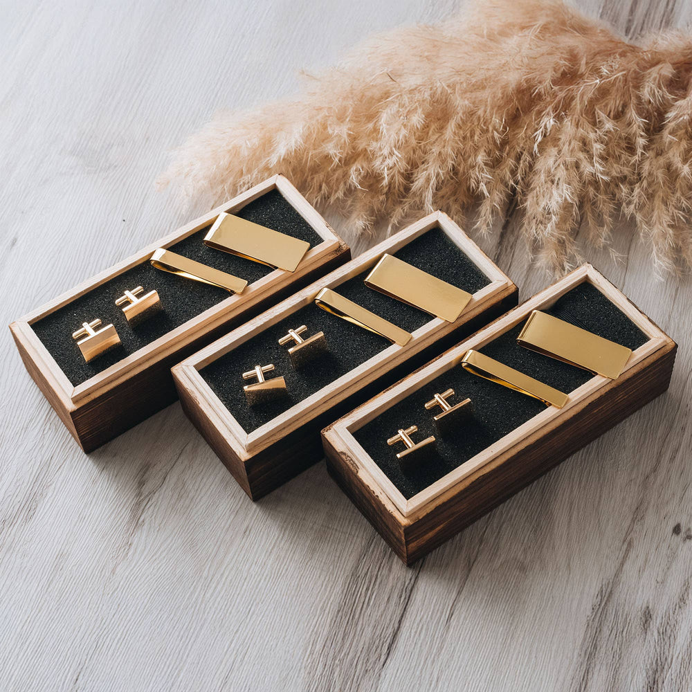 Engraved Cufflinks, Money Clip & Tie Clip Set – 3-Piece