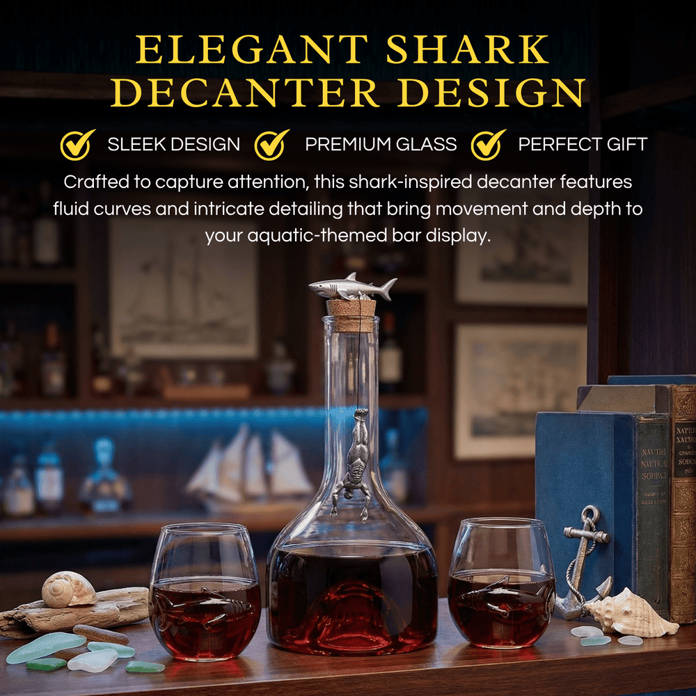 Shark Whiskey Decanter Set – Engraved 1000ml with 2 Glasses