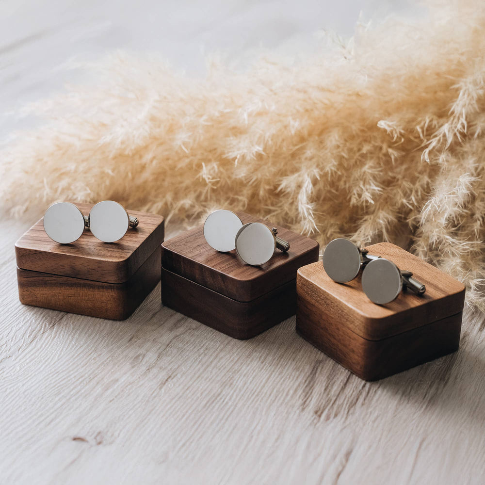 Engraved Cufflinks – Personalized Monogram Pair in Wood Box