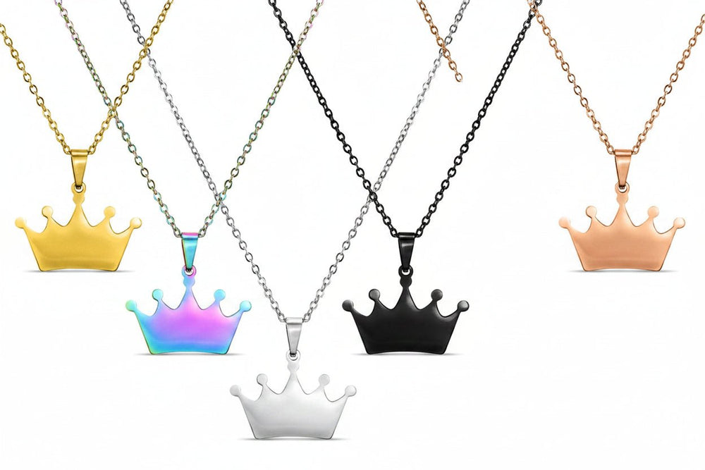 Engravable Crown Necklace – 18K Gold PVD