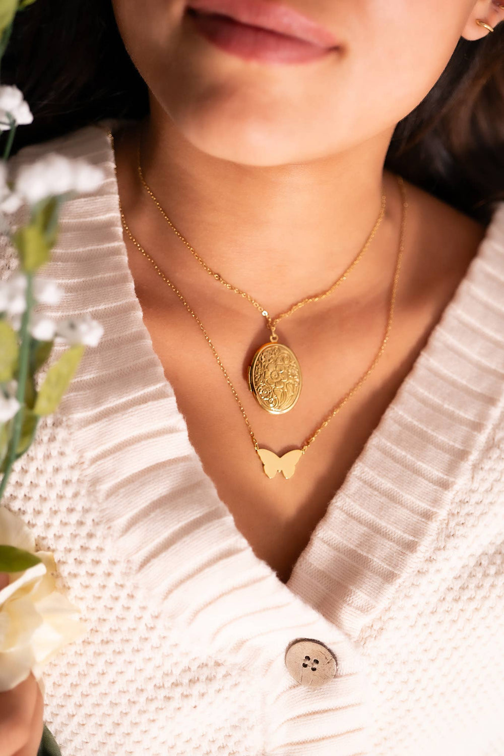 Engravable Butterfly Necklace – 18K Gold PVD