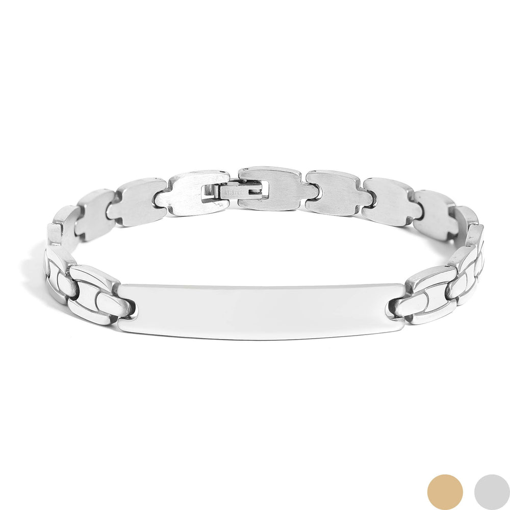 Engravable ID Bracelet – Stainless Steel Rectangle Plate