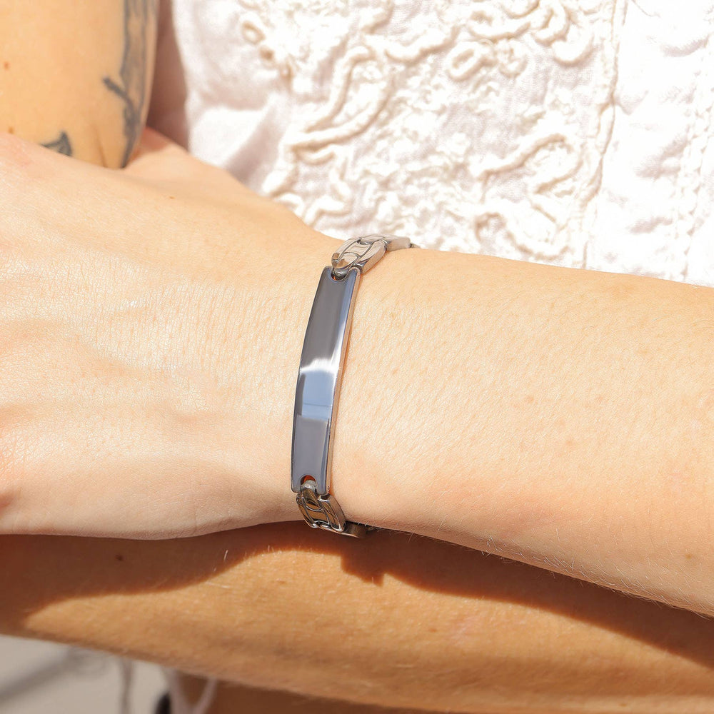 Engravable ID Bracelet – Stainless Steel Rectangle Plate