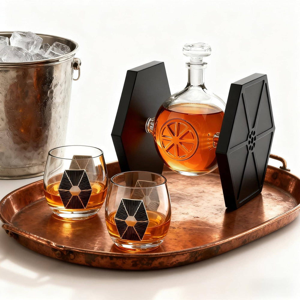 Spaceship Decanter Set – Engraved Sci-Fi Barware with 2 Glasses