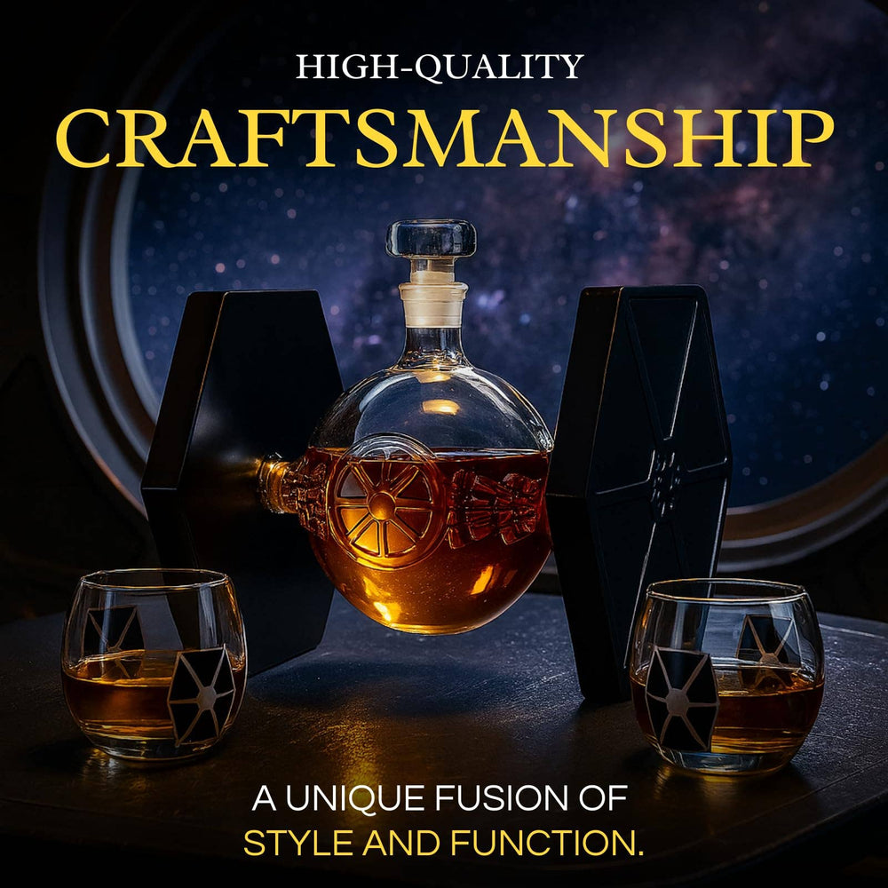 Spaceship Decanter Set – Engraved Sci-Fi Barware with 2 Glasses