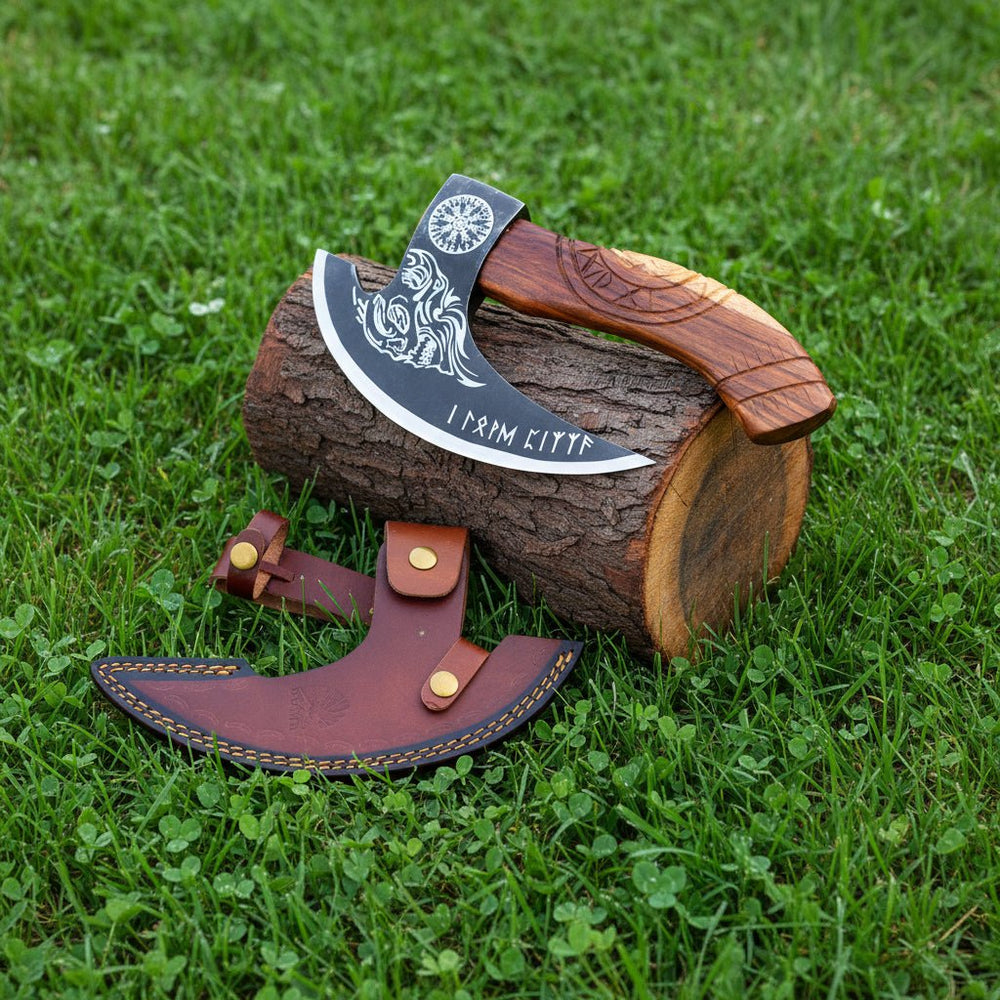 Engraved Nordic Pizza Slicer – Personalized Leather Sheath