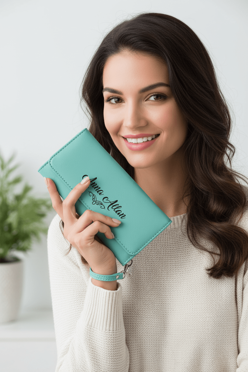 Monogrammed Wristlet Wallet – Engraved Leatherette Clutch