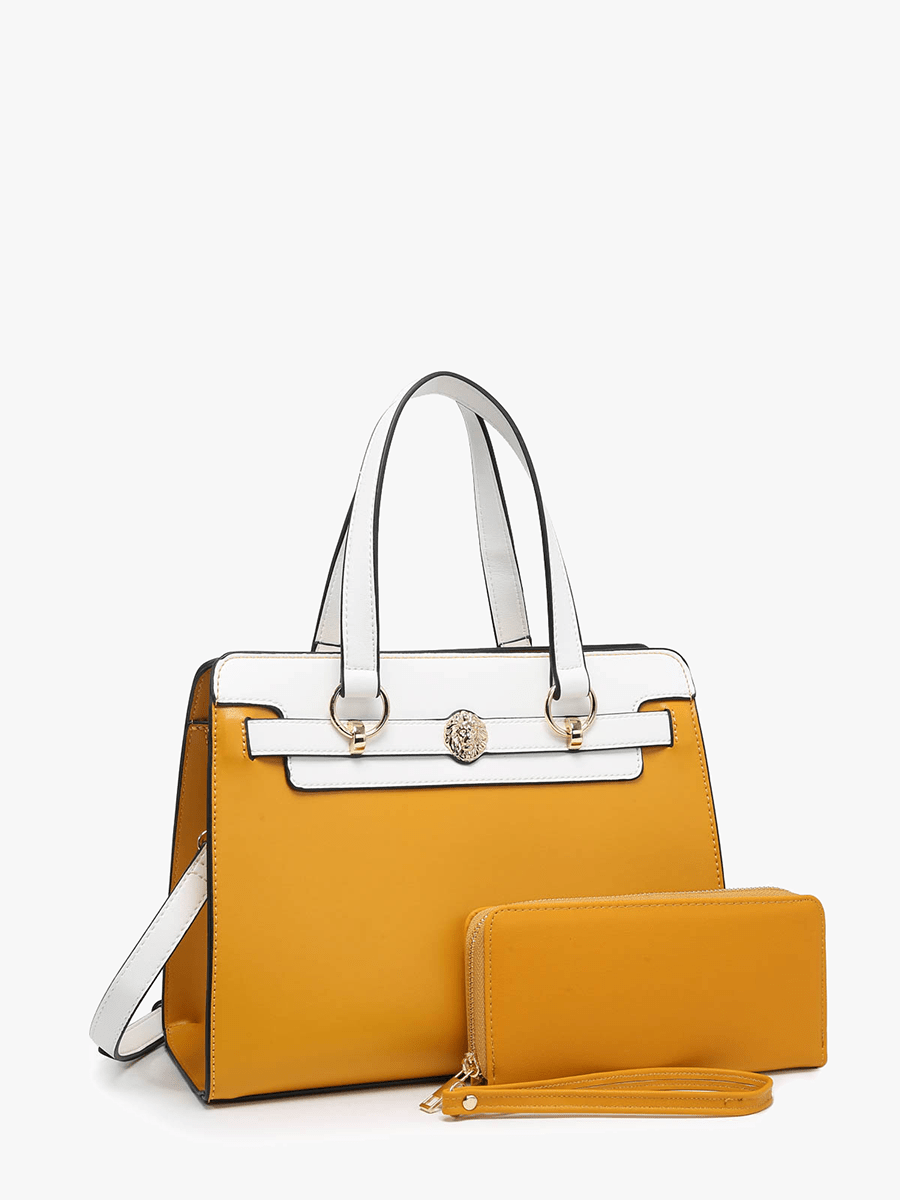 Engraved Lion Satchel – Vegan Leather with Matching Wallet