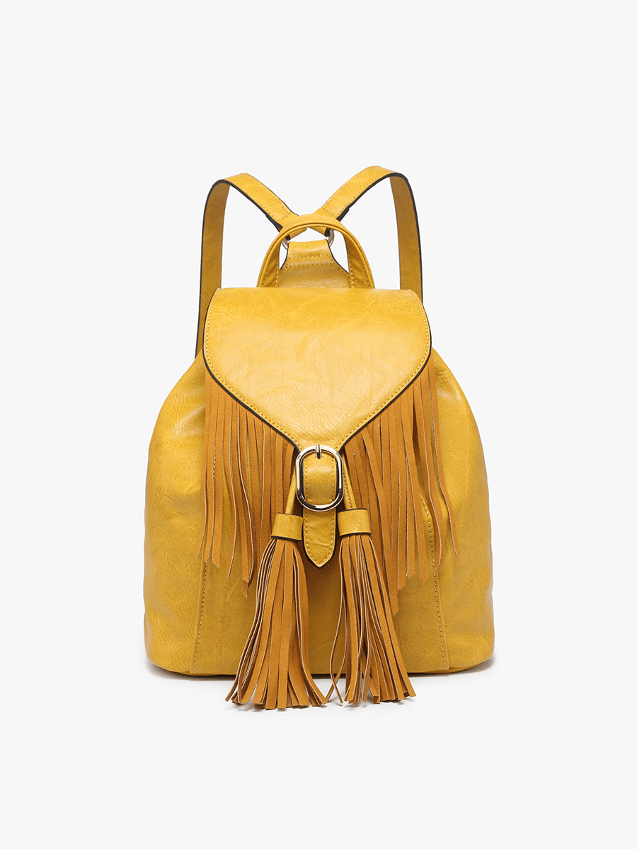 Engraved Fringe Bucket Backpack – Distressed Vegan Leather