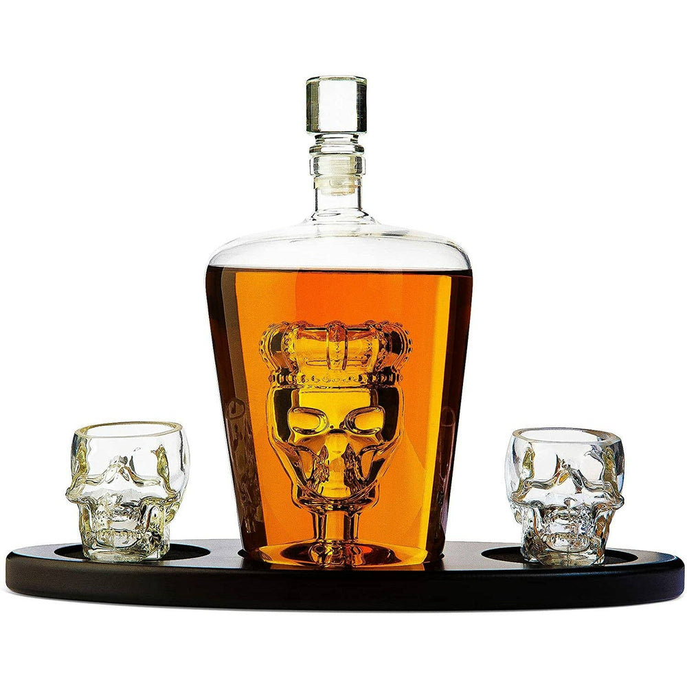 Skull Crystal Decanter Set – Engraved 750ml with Mahogany Base